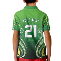 Custom Rugby Cook Islands Avaiki Kid Polo Shirt Green Kuki Airani Tribal Maori Inspired - Polynesian Pride