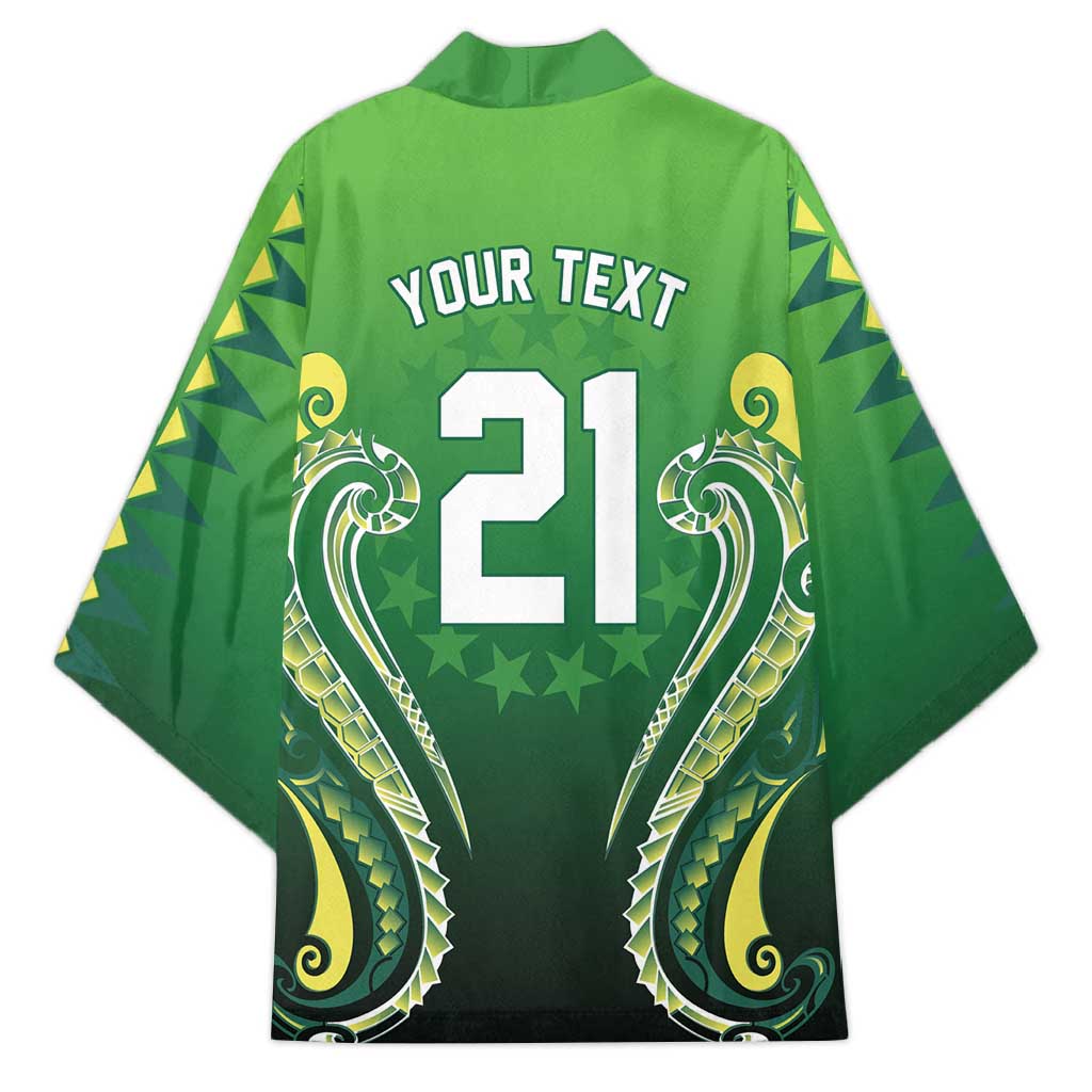 Custom Rugby Cook Islands Avaiki Kimono Green Kuki Airani Tribal Maori Inspired - Polynesian Pride