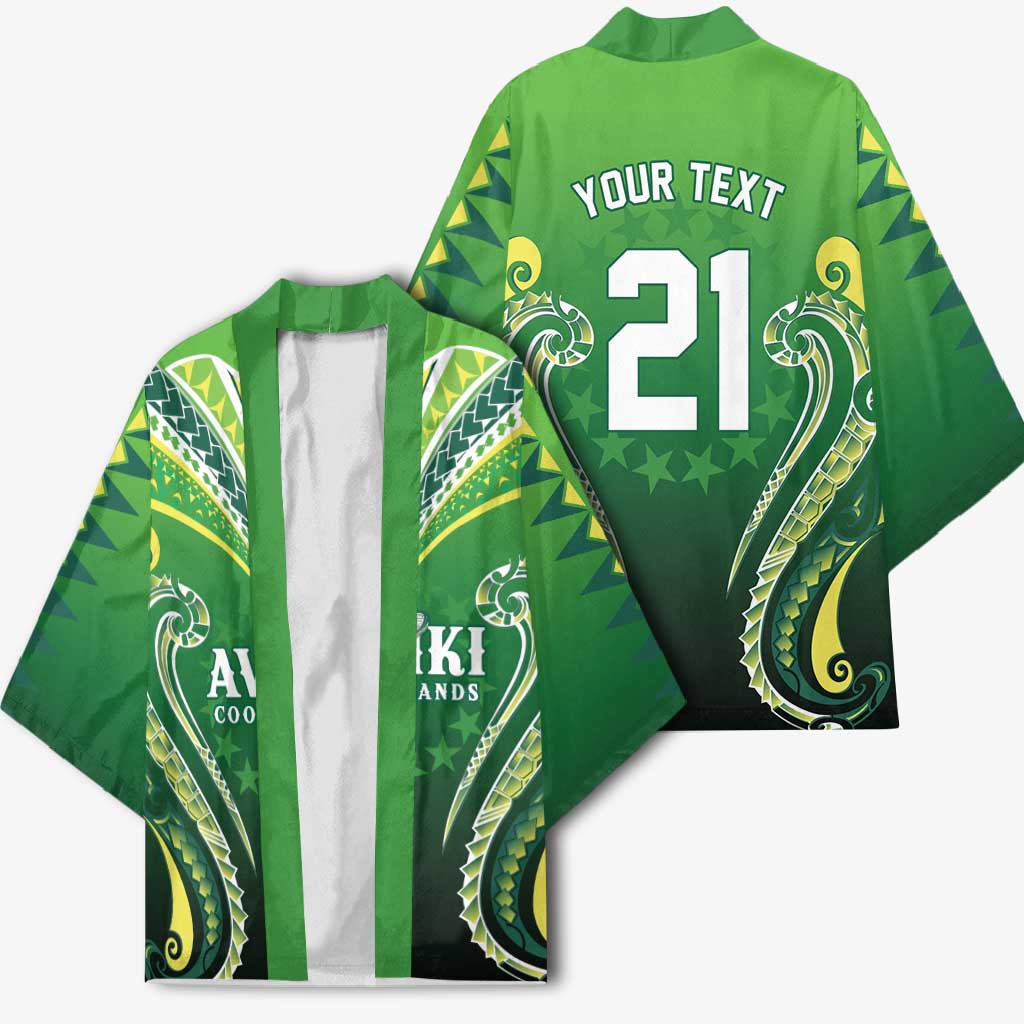 Custom Rugby Cook Islands Avaiki Kimono Green Kuki Airani Tribal Maori Inspired - Polynesian Pride