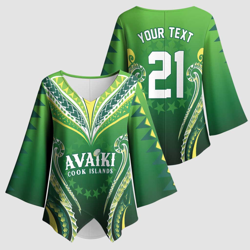 Custom Rugby Cook Islands Avaiki Kimono Sleeve Blouse Green Kuki Airani Tribal Maori Inspired - Polynesian Pride