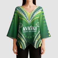 Custom Rugby Cook Islands Avaiki Kimono Sleeve Blouse Green Kuki Airani Tribal Maori Inspired - Polynesian Pride