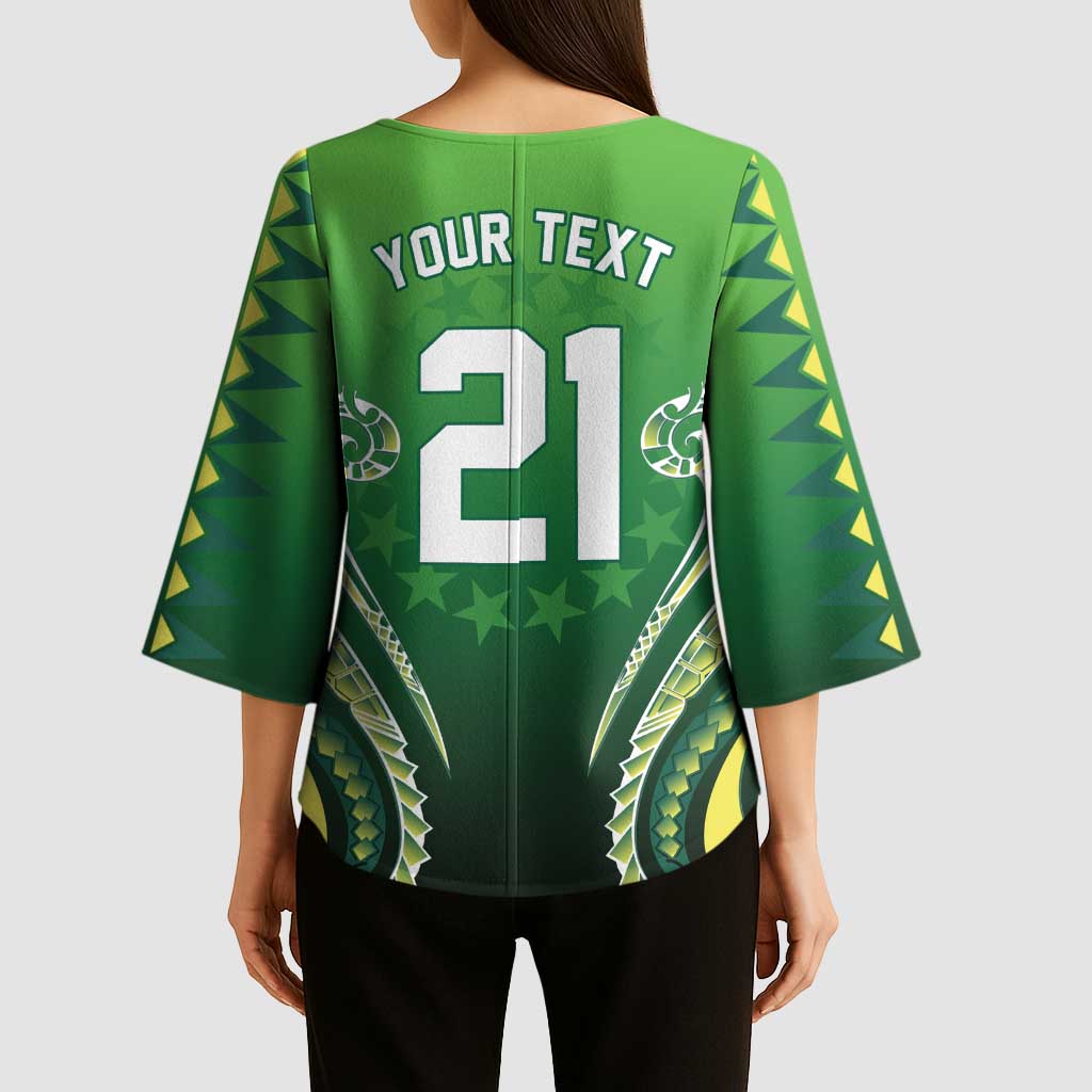 Custom Rugby Cook Islands Avaiki Kimono Sleeve Blouse Green Kuki Airani Tribal Maori Inspired - Polynesian Pride