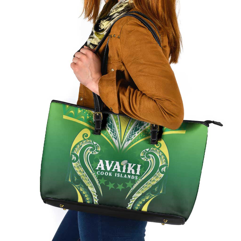 Rugby Cook Islands Avaiki Leather Tote Bag Green Kuki Airani Tribal Maori Inspired - Polynesian Pride