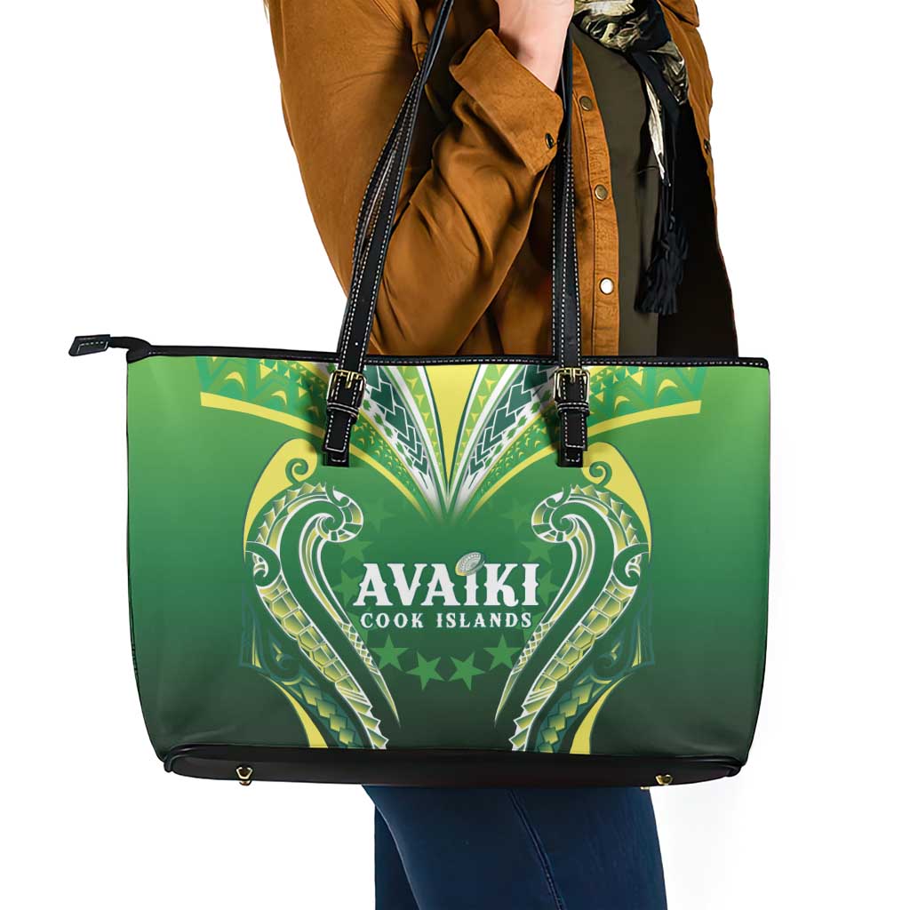Rugby Cook Islands Avaiki Leather Tote Bag Green Kuki Airani Tribal Maori Inspired - Polynesian Pride