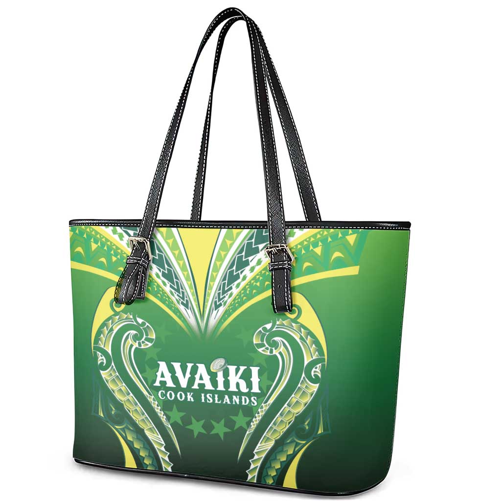 Rugby Cook Islands Avaiki Leather Tote Bag Green Kuki Airani Tribal Maori Inspired - Polynesian Pride