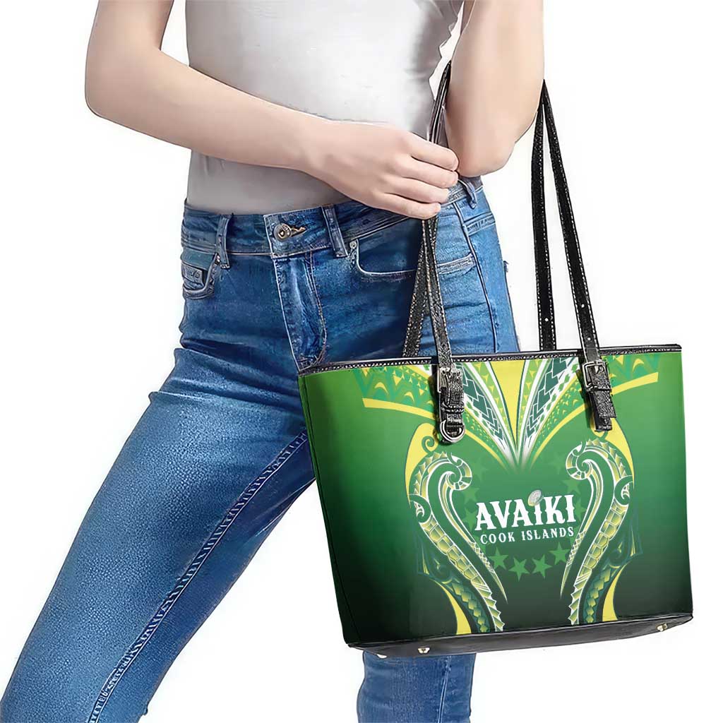 Rugby Cook Islands Avaiki Leather Tote Bag Green Kuki Airani Tribal Maori Inspired - Polynesian Pride