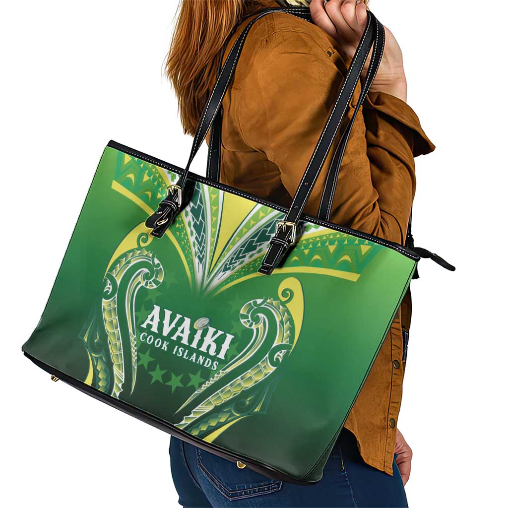 Rugby Cook Islands Avaiki Leather Tote Bag Green Kuki Airani Tribal Maori Inspired - Polynesian Pride
