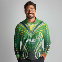 Custom Rugby Cook Islands Avaiki Long Sleeve Polo Shirt Green Kuki Airani Tribal Maori Inspired - Polynesian Pride