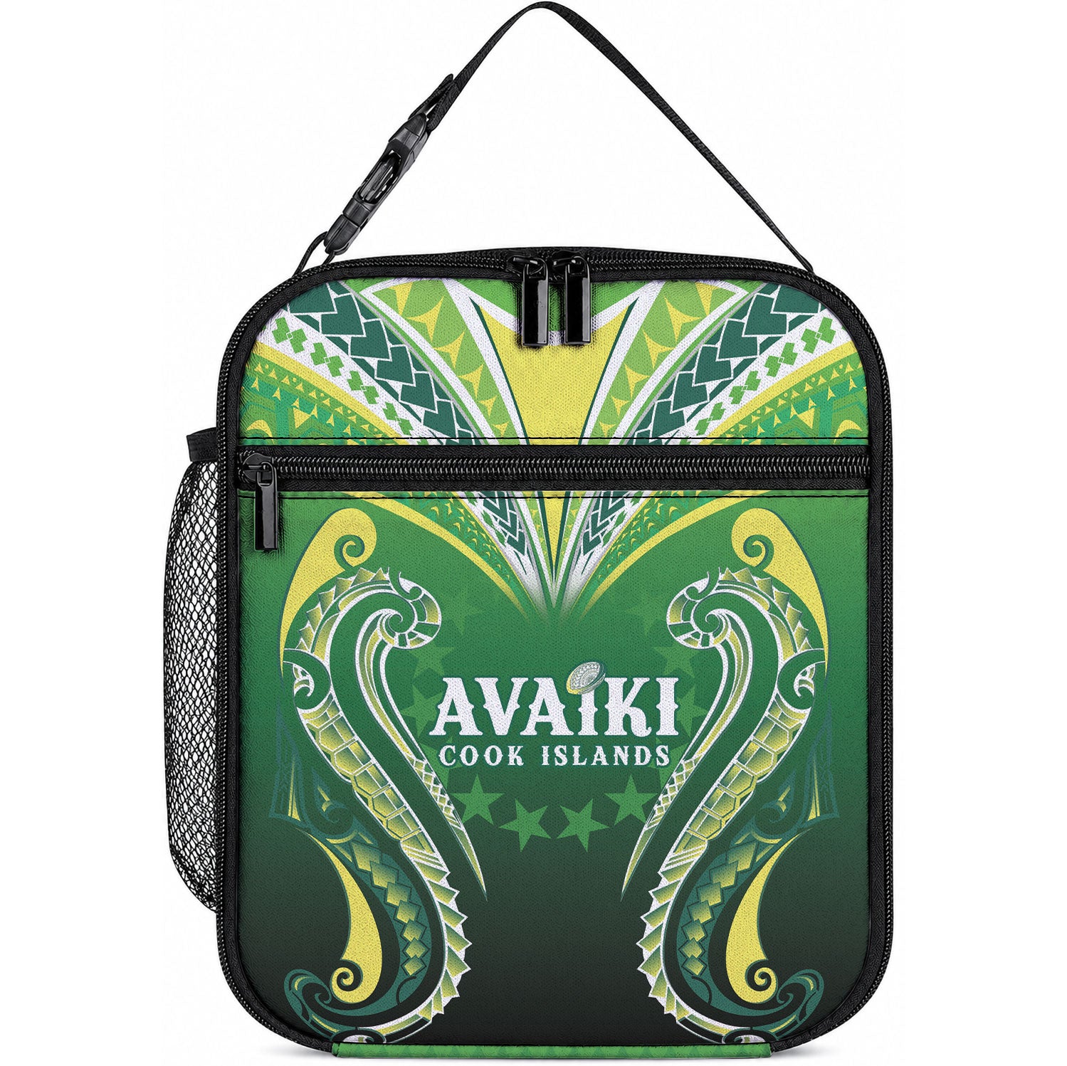 Rugby Cook Islands Avaiki Lunch Bag Green Kuki Airani Tribal Maori Inspired LT9 10.2 × 8.3 × 4.3 inch Green - Polynesian Pride