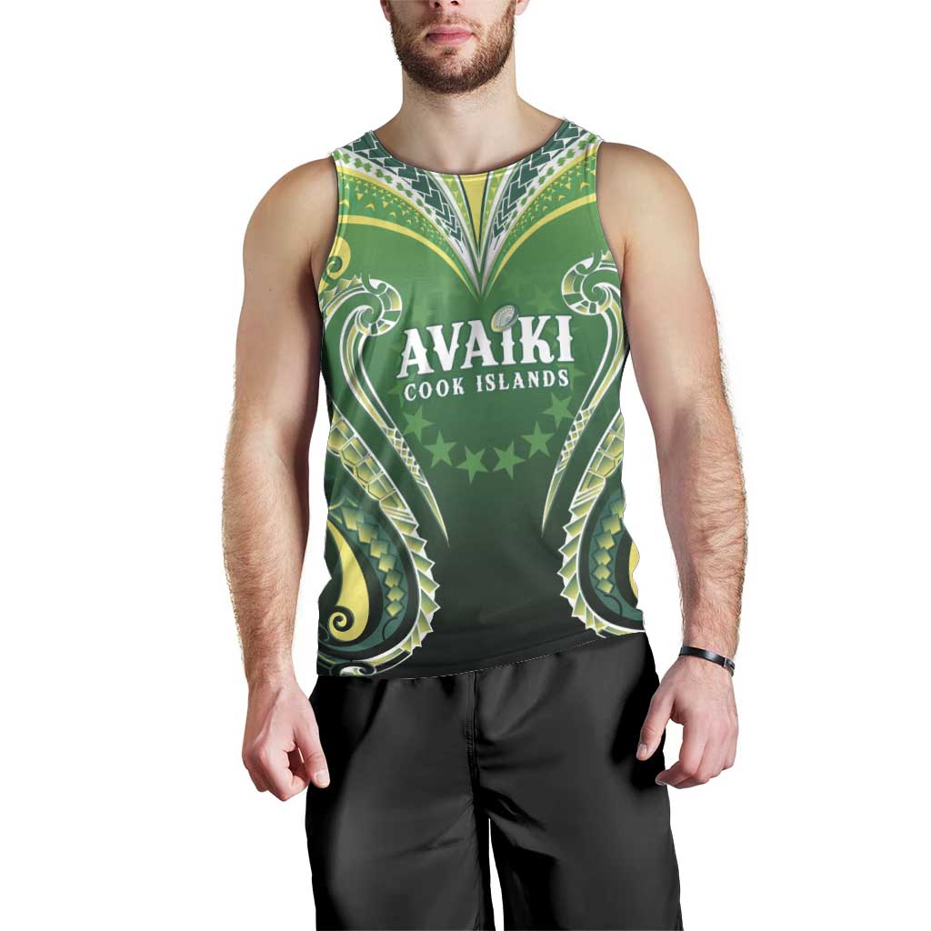 Custom Rugby Cook Islands Avaiki Men Tank Top Green Kuki Airani Tribal Maori Inspired - Polynesian Pride