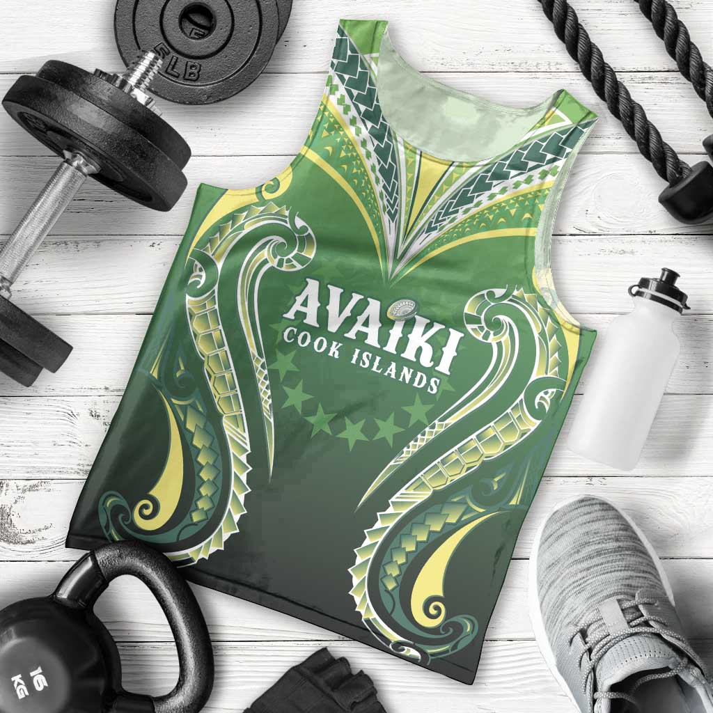 Custom Rugby Cook Islands Avaiki Men Tank Top Green Kuki Airani Tribal Maori Inspired - Polynesian Pride