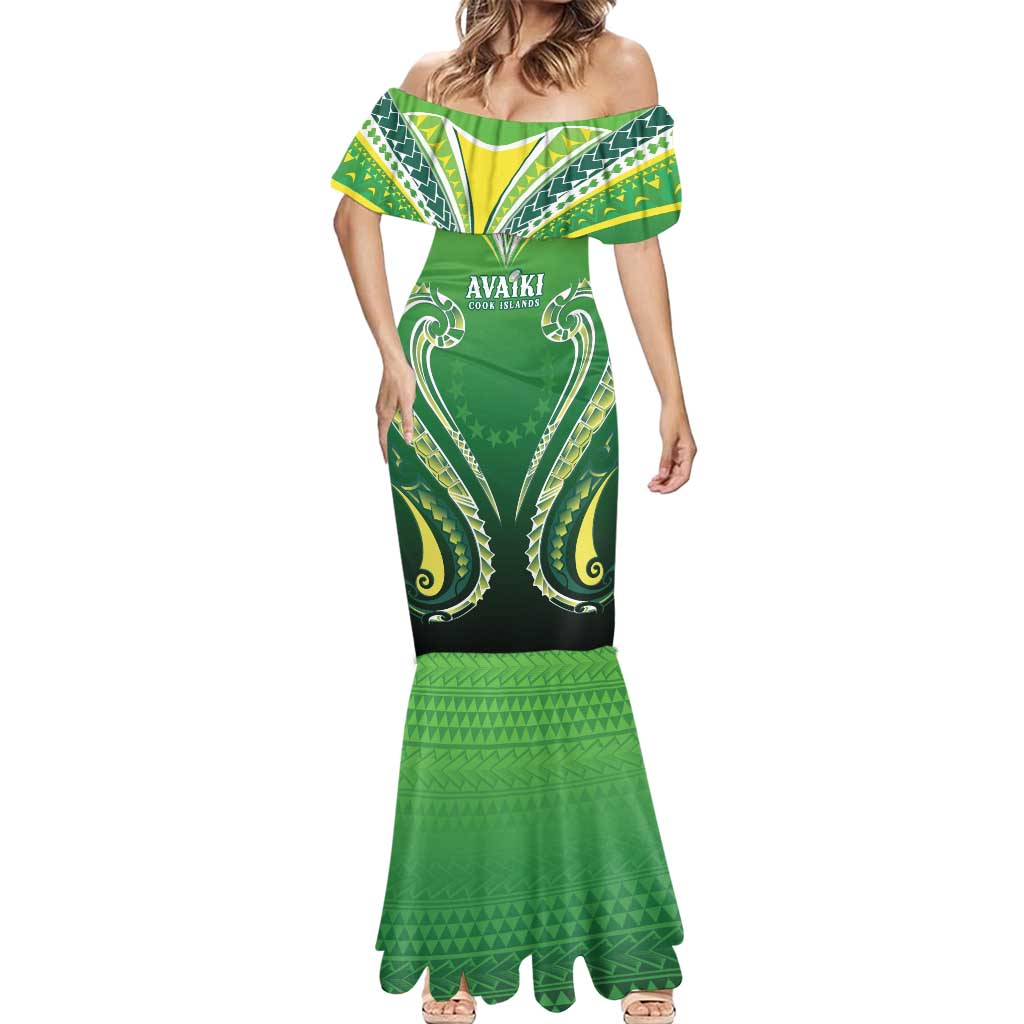 Custom Rugby Cook Islands Avaiki Mermaid Dress Green Kuki Airani Tribal Maori Inspired - Polynesian Pride