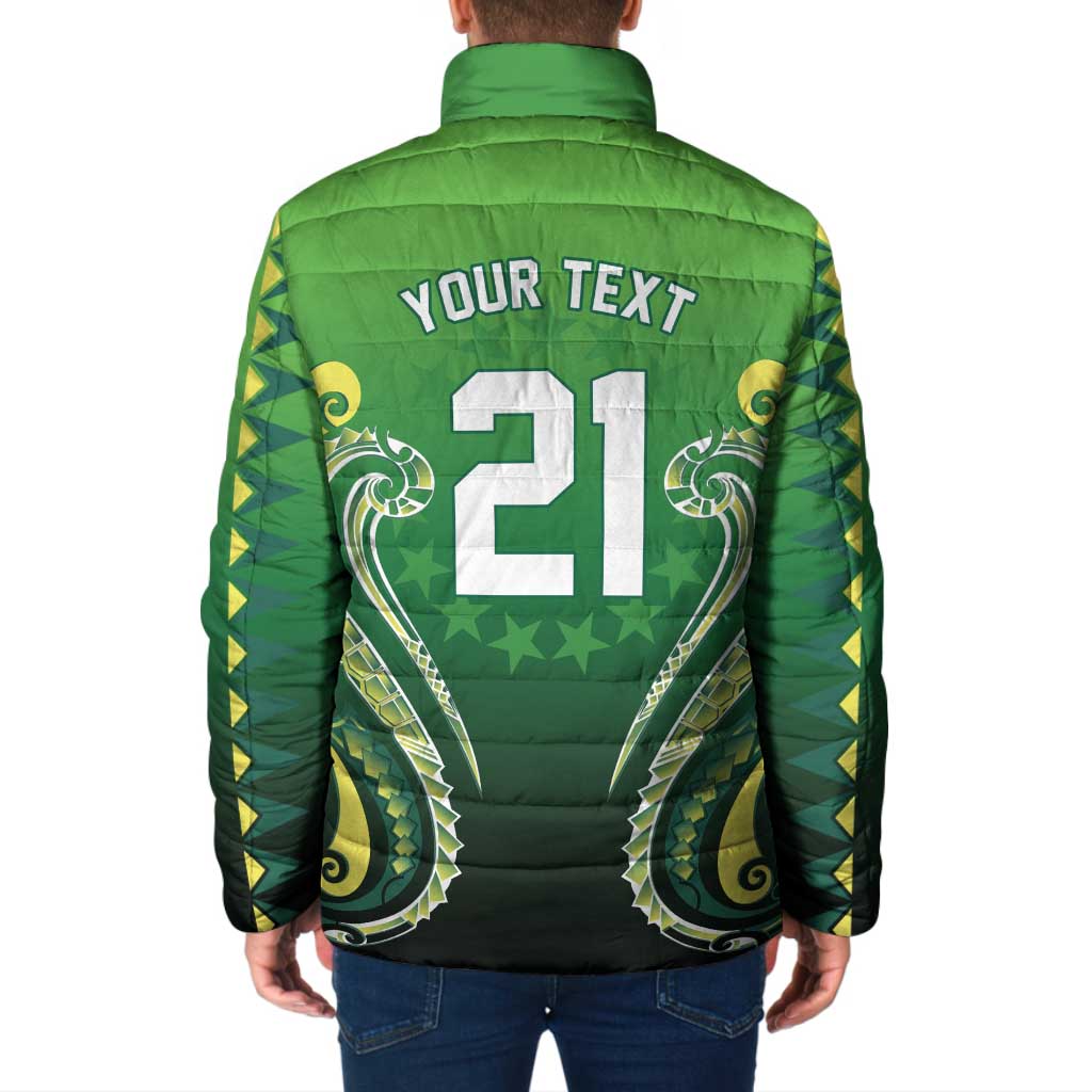 Custom Rugby Cook Islands Avaiki Padded Jacket Green Kuki Airani Tribal Maori Inspired - Polynesian Pride
