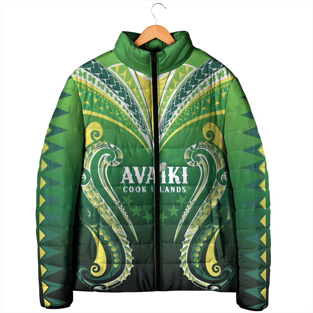 Custom Rugby Cook Islands Avaiki Padded Jacket Green Kuki Airani Tribal Maori Inspired - Polynesian Pride