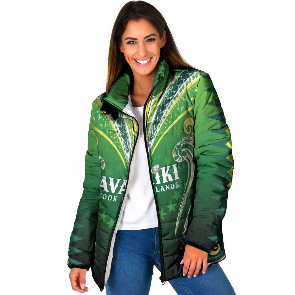 Custom Rugby Cook Islands Avaiki Padded Jacket Green Kuki Airani Tribal Maori Inspired - Polynesian Pride