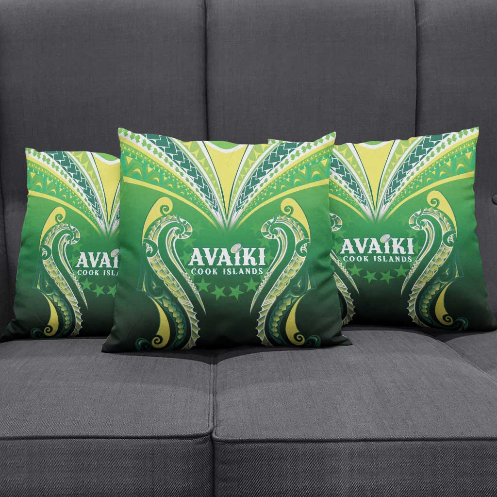 Rugby Cook Islands Avaiki Pillow Cover Green Kuki Airani Tribal Maori Inspired - Polynesian Pride