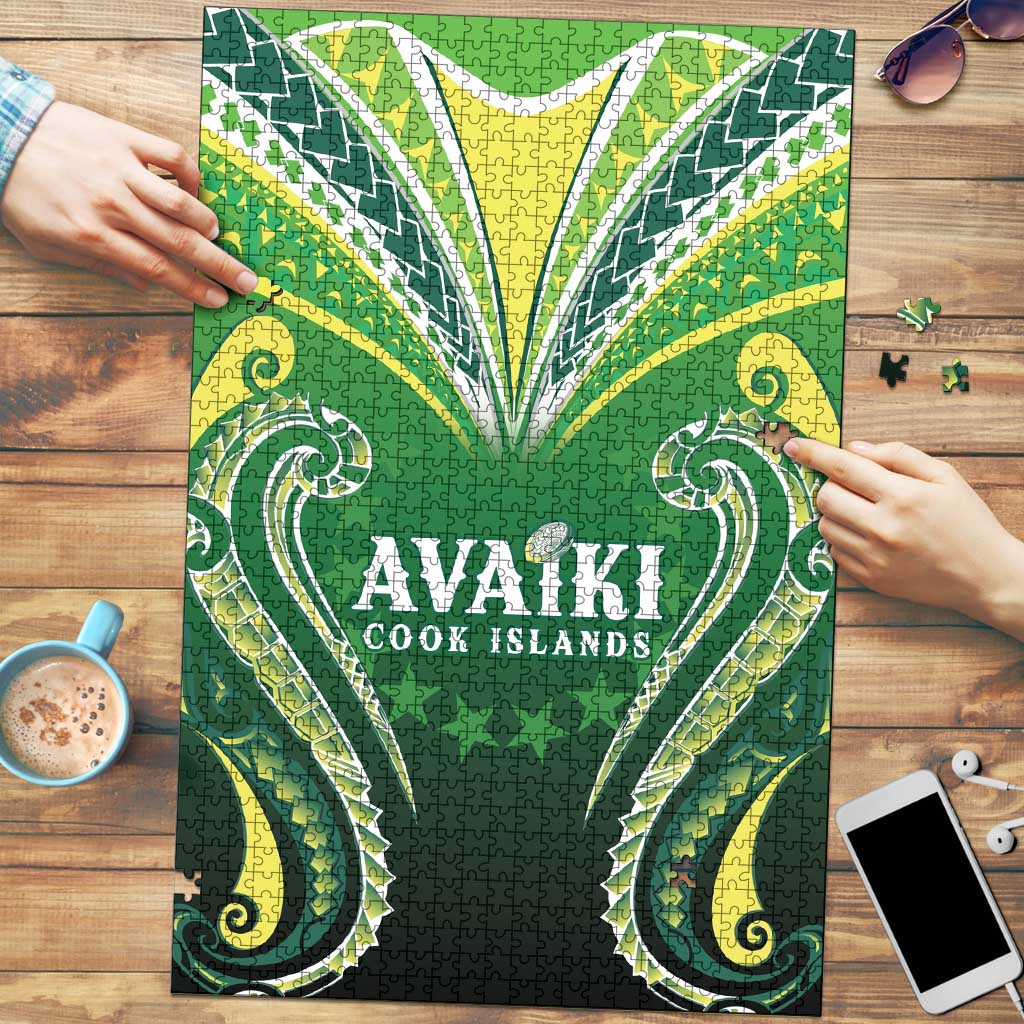 Rugby Cook Islands Avaiki Puzzle Green Kuki Airani Tribal Maori Inspired - Polynesian Pride
