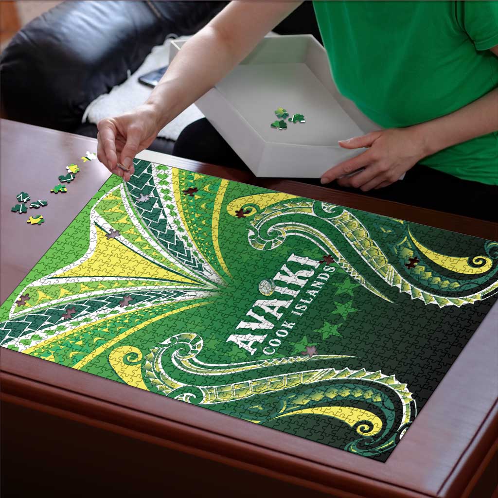 Rugby Cook Islands Avaiki Puzzle Green Kuki Airani Tribal Maori Inspired - Polynesian Pride