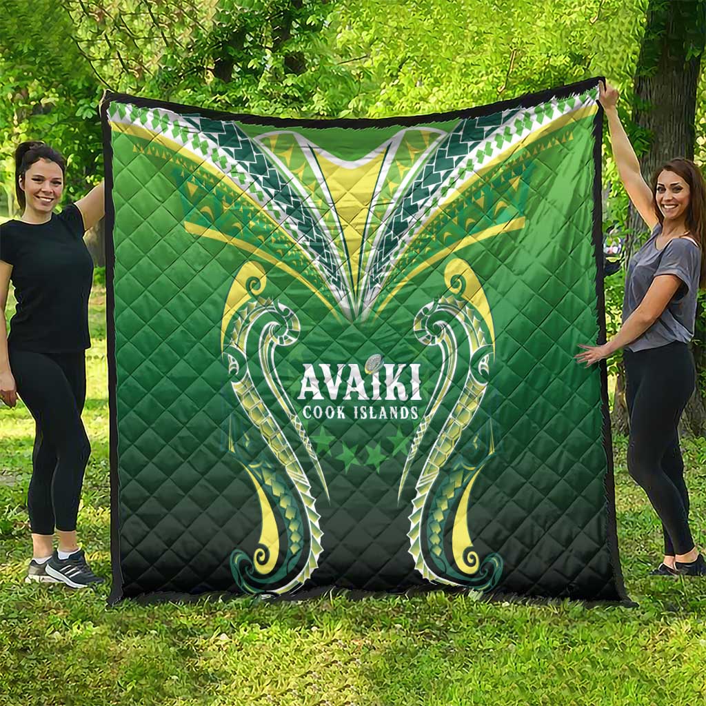 Rugby Cook Islands Avaiki Quilt Green Kuki Airani Tribal Maori Inspired - Polynesian Pride