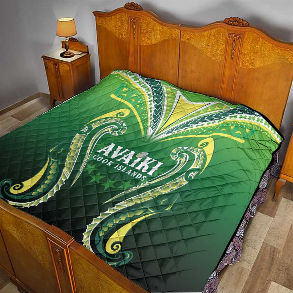 Rugby Cook Islands Avaiki Quilt Green Kuki Airani Tribal Maori Inspired - Polynesian Pride