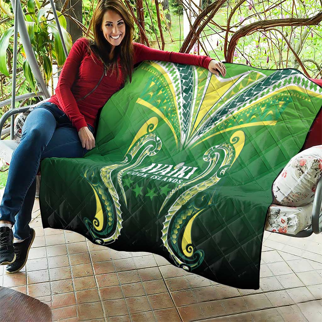 Rugby Cook Islands Avaiki Quilt Green Kuki Airani Tribal Maori Inspired - Polynesian Pride