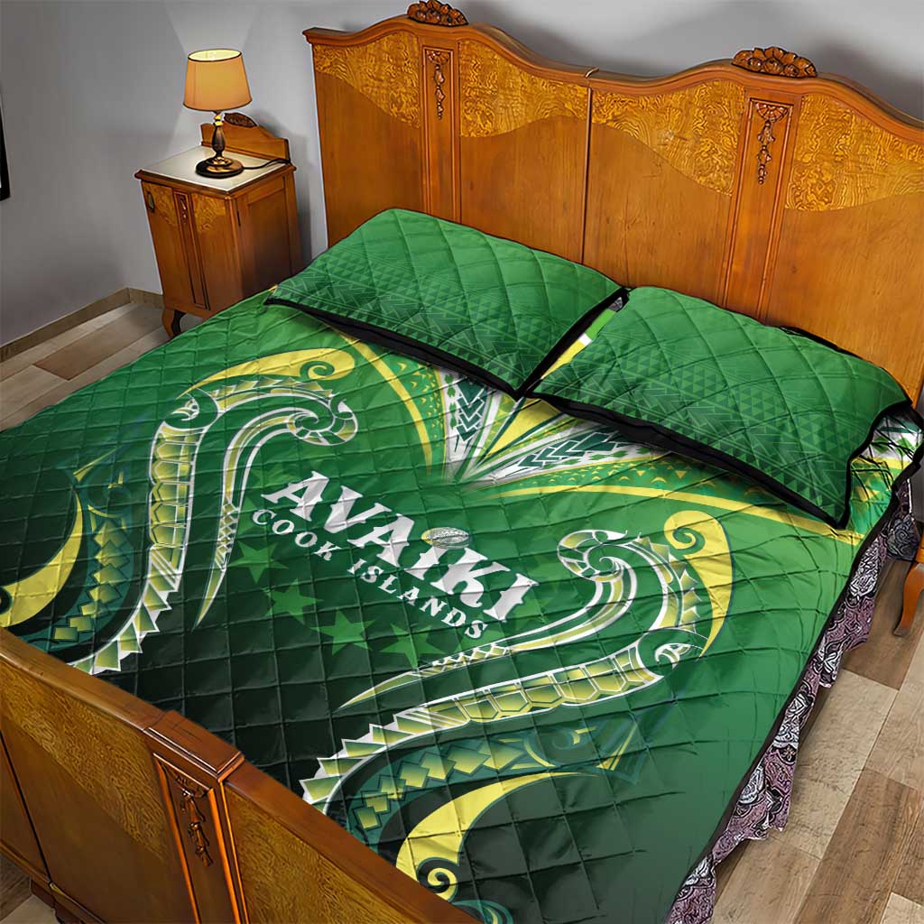 Rugby Cook Islands Avaiki Quilt Bed Set Green Kuki Airani Tribal Maori Inspired - Polynesian Pride