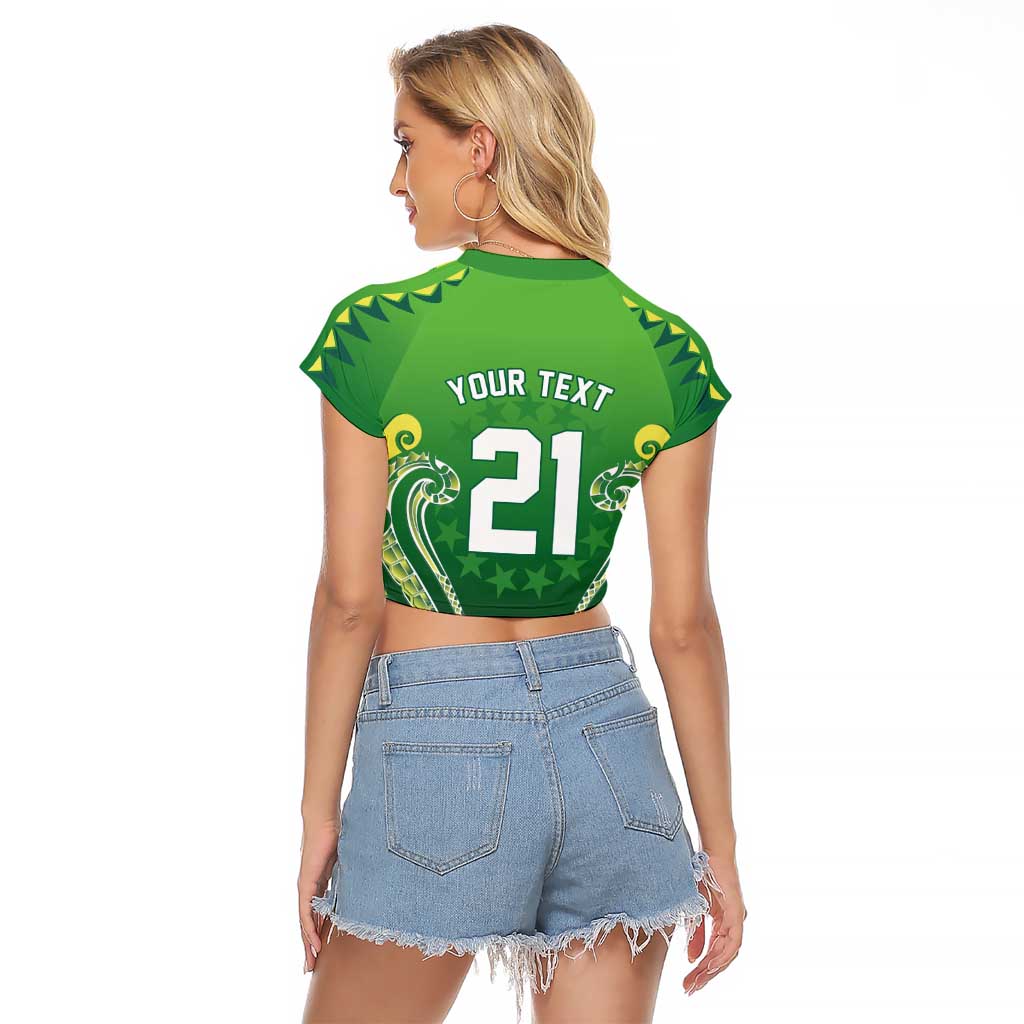 Custom Rugby Cook Islands Avaiki Raglan Cropped T Shirt Green Kuki Airani Tribal Maori Inspired - Polynesian Pride