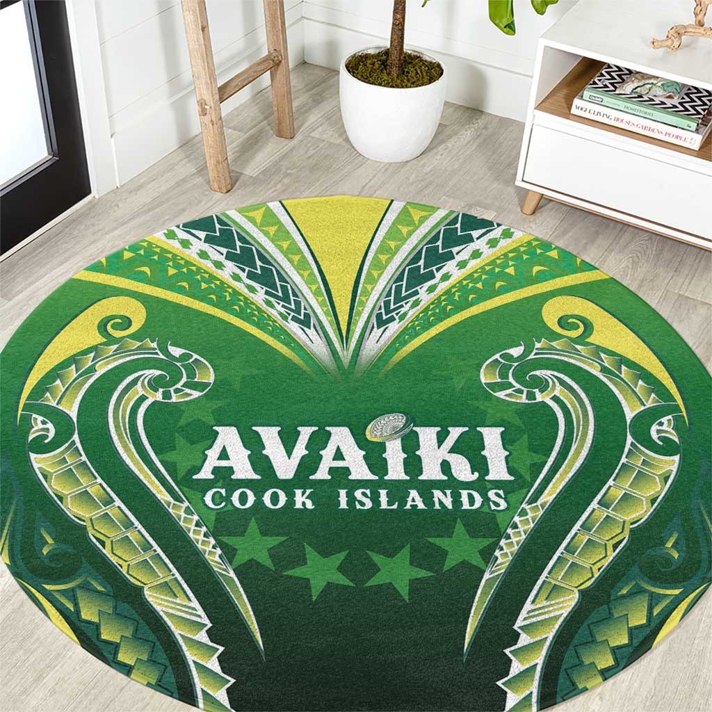 Rugby Cook Islands Avaiki Round Carpet Green Kuki Airani Tribal Maori Inspired - Polynesian Pride