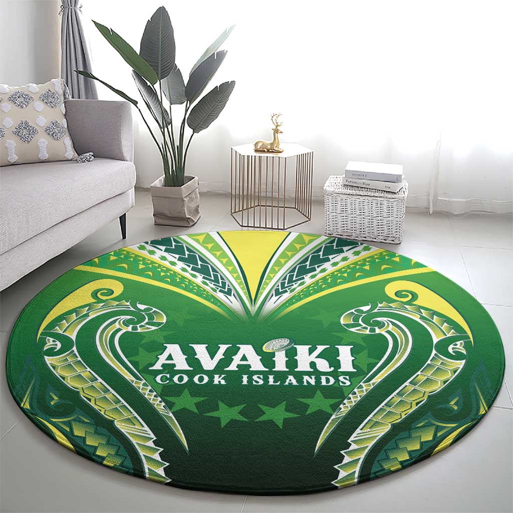 Rugby Cook Islands Avaiki Round Carpet Green Kuki Airani Tribal Maori Inspired - Polynesian Pride
