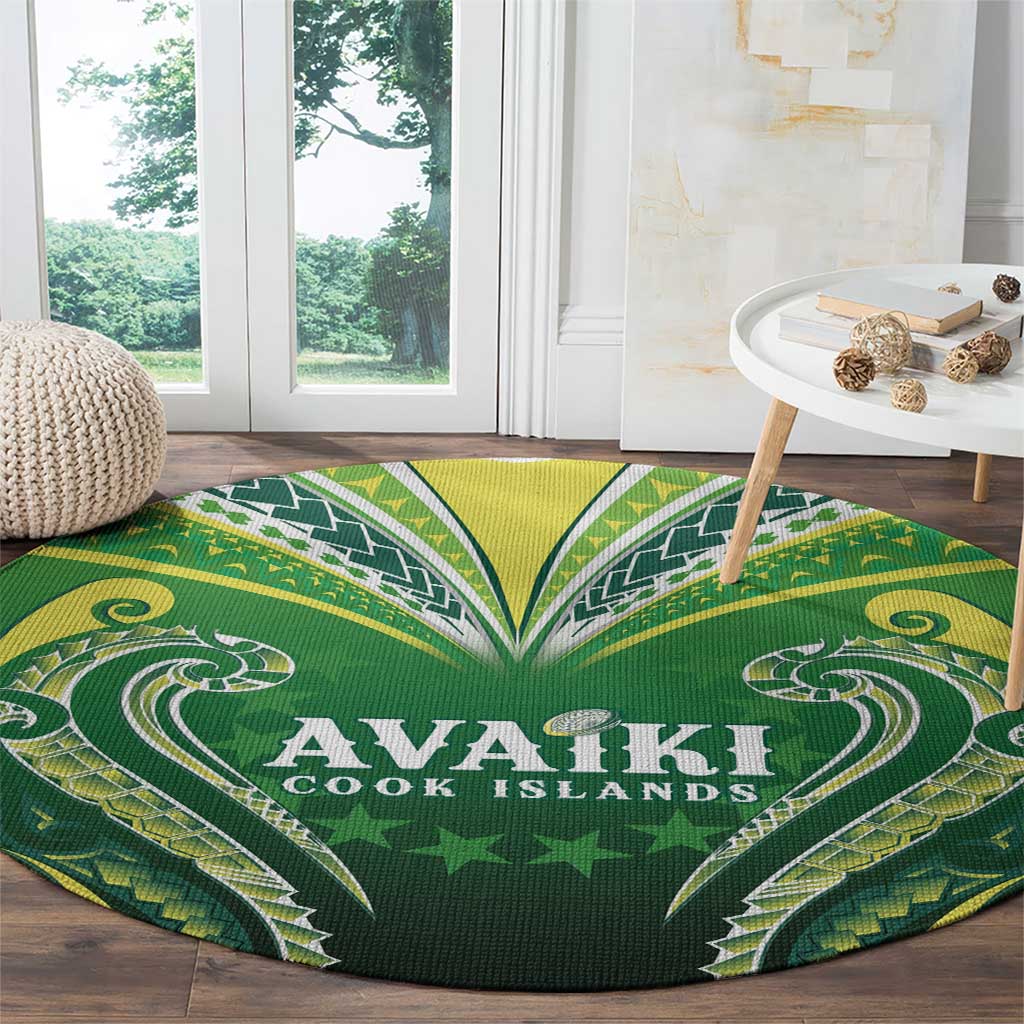 Rugby Cook Islands Avaiki Round Carpet Green Kuki Airani Tribal Maori Inspired - Polynesian Pride