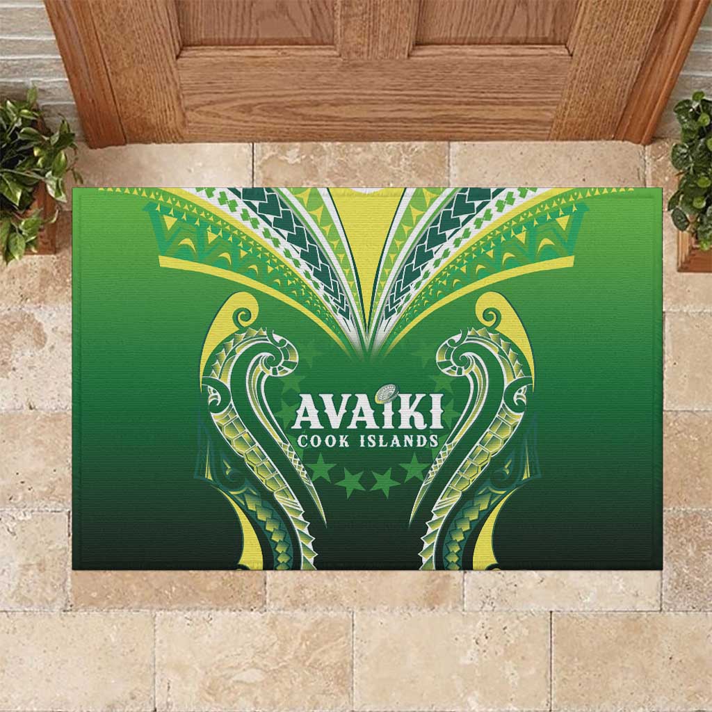 Rugby Cook Islands Avaiki Rubber Doormat Green Kuki Airani Tribal Maori Inspired - Polynesian Pride