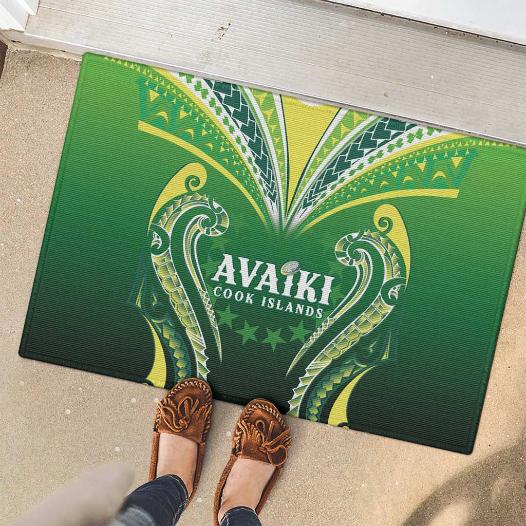 Rugby Cook Islands Avaiki Rubber Doormat Green Kuki Airani Tribal Maori Inspired - Polynesian Pride