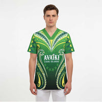 Custom Rugby Cook Islands Avaiki Scrub Top Green Kuki Airani Tribal Maori Inspired - Polynesian Pride