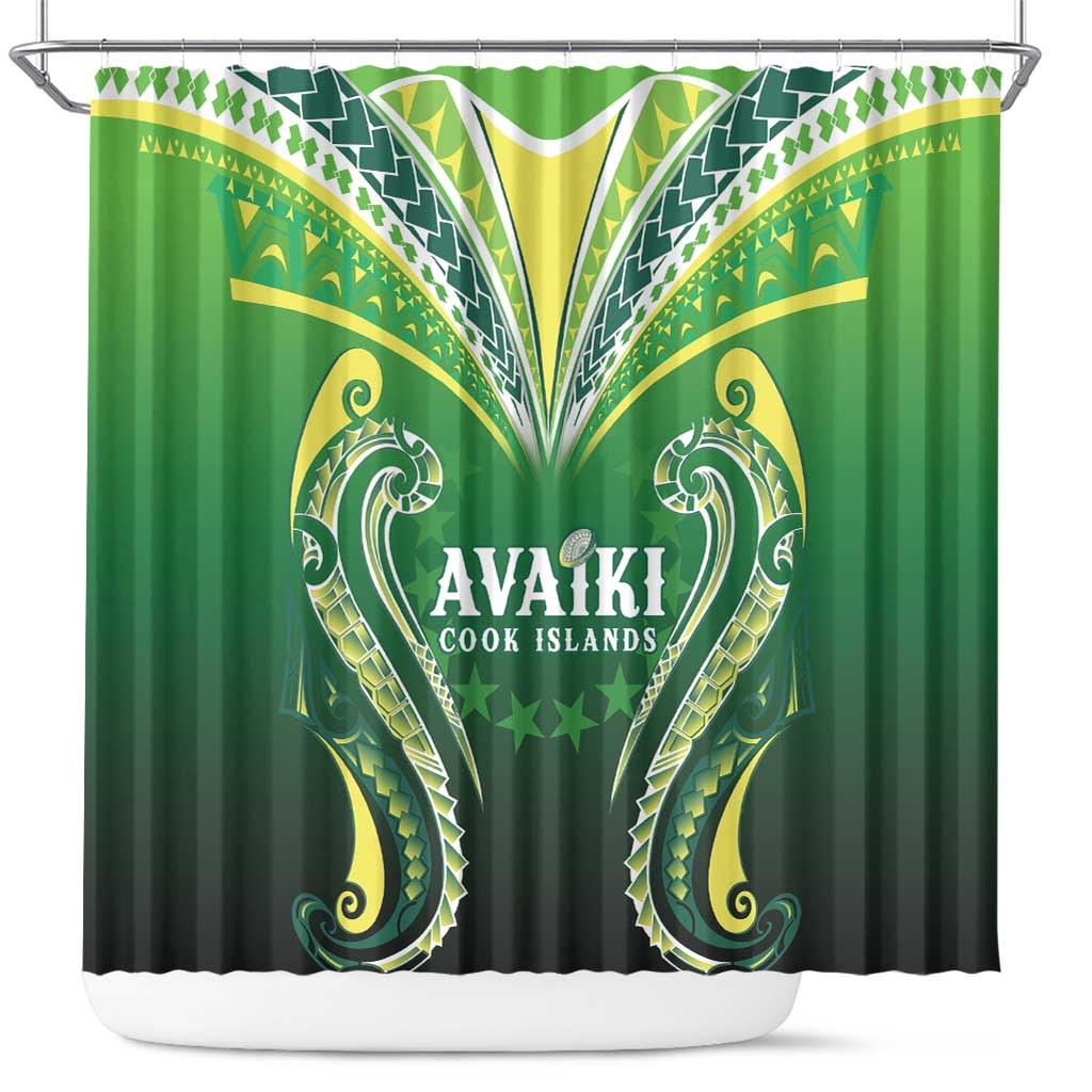Rugby Cook Islands Avaiki Shower Curtain Green Kuki Airani Tribal Maori Inspired - Polynesian Pride