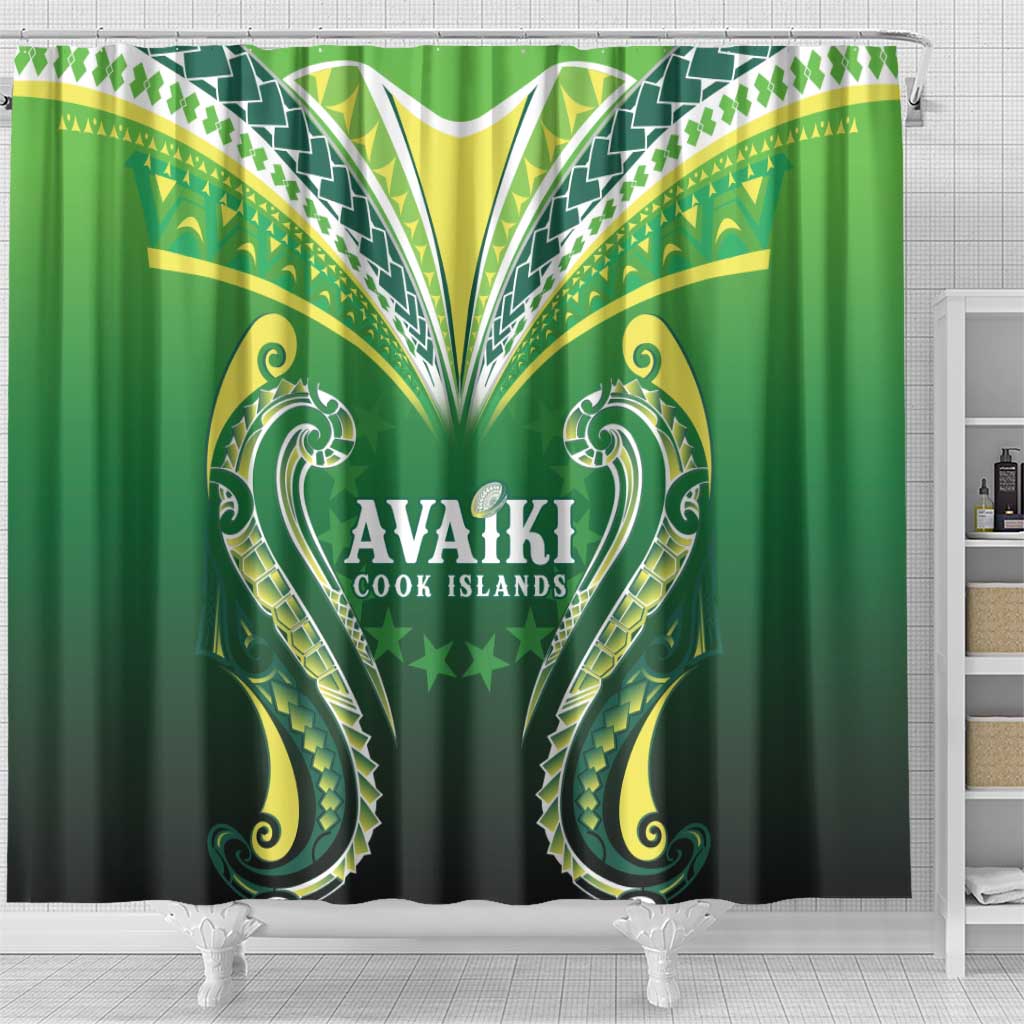 Rugby Cook Islands Avaiki Shower Curtain Green Kuki Airani Tribal Maori Inspired - Polynesian Pride