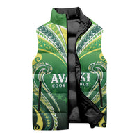Custom Rugby Cook Islands Avaiki Sleeveless Puffer Jacket Green Kuki Airani Tribal Maori Inspired - Polynesian Pride