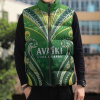 Custom Rugby Cook Islands Avaiki Sleeveless Puffer Jacket Green Kuki Airani Tribal Maori Inspired - Polynesian Pride
