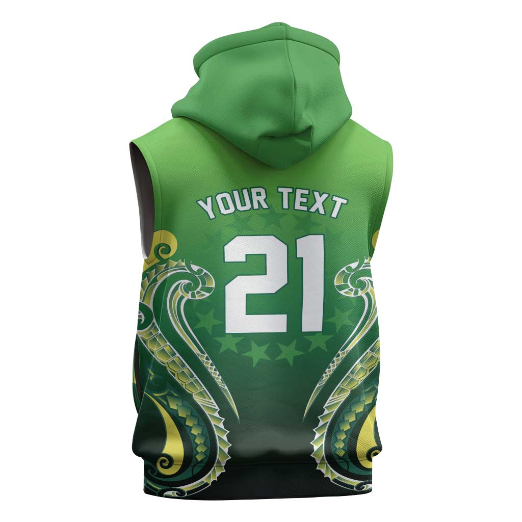 Custom Rugby Cook Islands Avaiki Sleeveless Zip Hoodie Green Kuki Airani Tribal Maori Inspired - Polynesian Pride