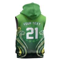 Custom Rugby Cook Islands Avaiki Sleeveless Zip Hoodie Green Kuki Airani Tribal Maori Inspired - Polynesian Pride