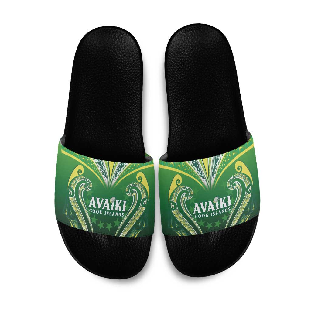 Rugby Cook Islands Avaiki Slide Sandals Green Kuki Airani Tribal Maori Inspired - Polynesian Pride