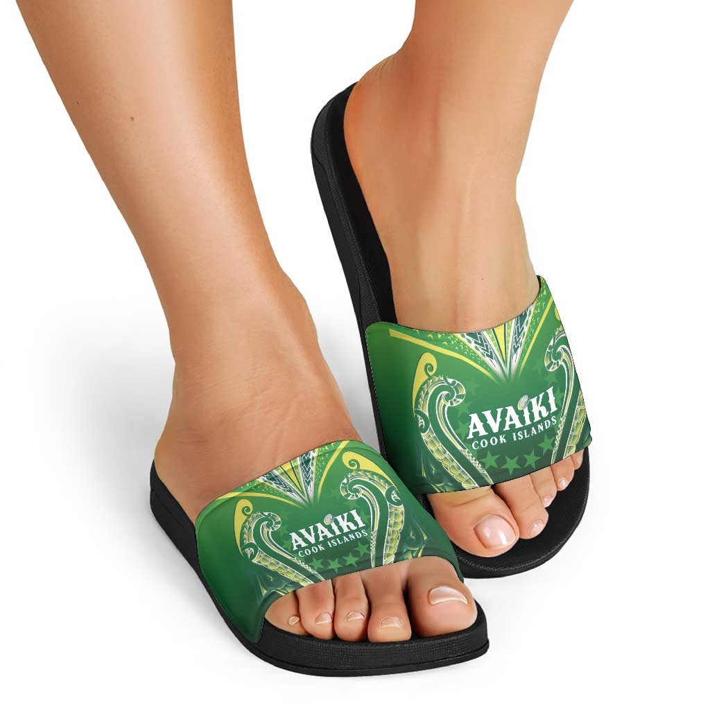 Rugby Cook Islands Avaiki Slide Sandals Green Kuki Airani Tribal Maori Inspired - Polynesian Pride