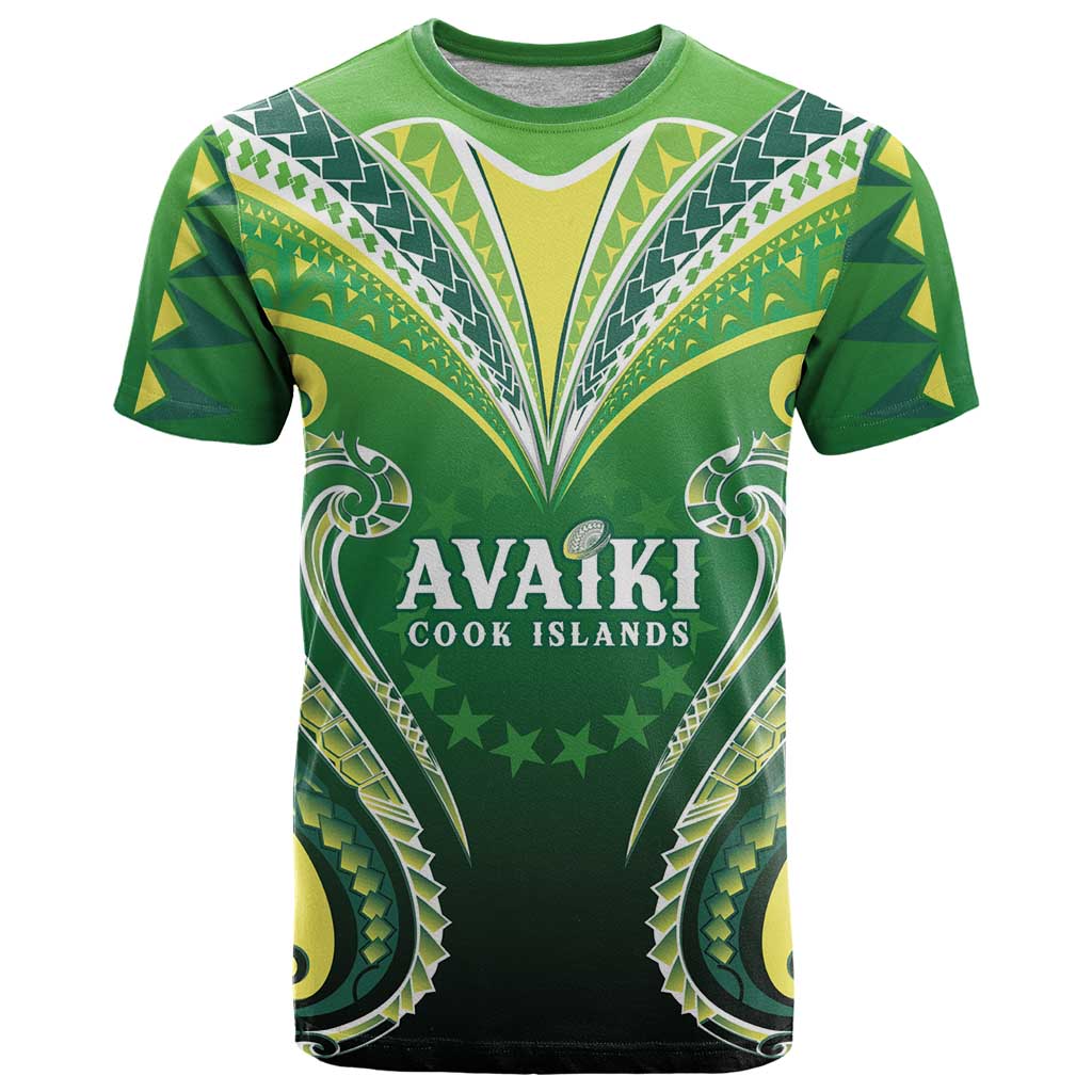 Custom Rugby Cook Islands Avaiki T Shirt Green Kuki Airani Tribal Maori Inspired - Polynesian Pride