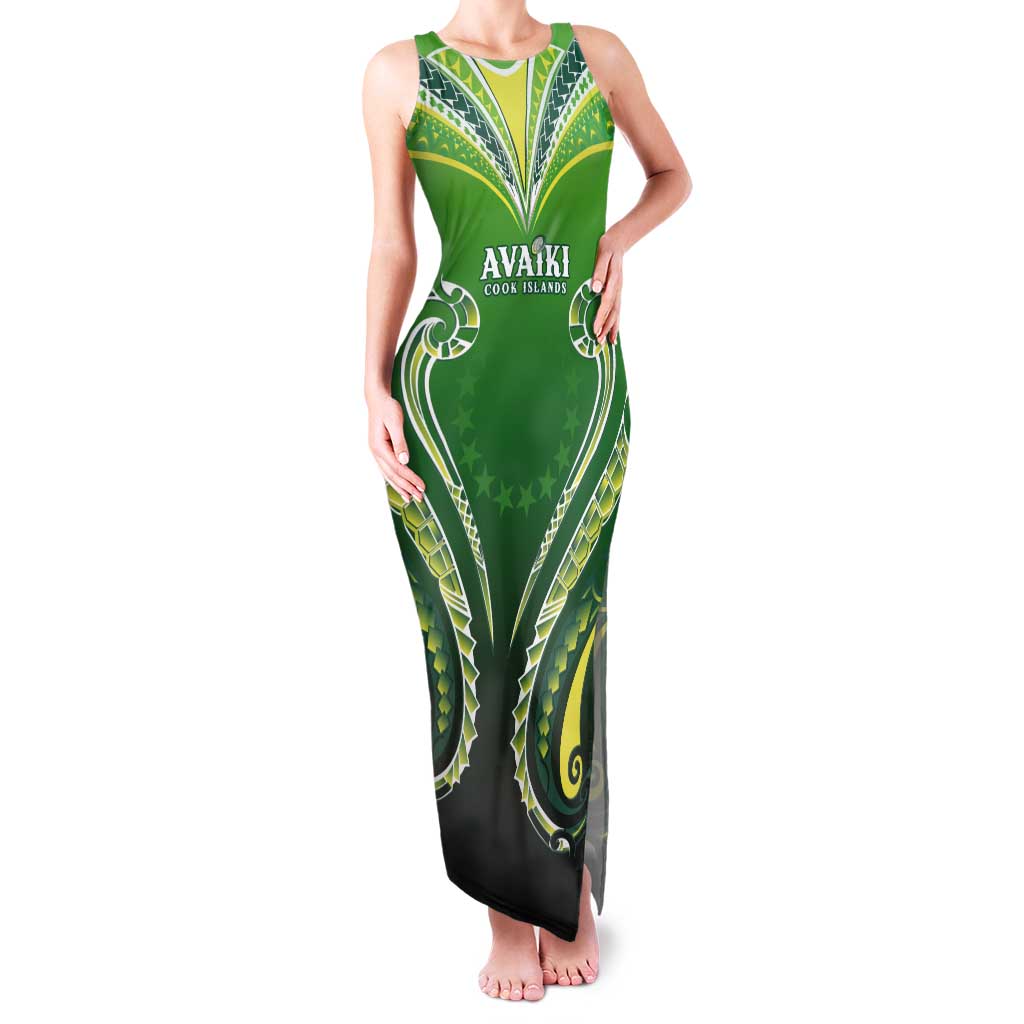 Custom Rugby Cook Islands Avaiki Tank Maxi Dress Green Kuki Airani Tribal Maori Inspired - Polynesian Pride