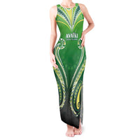 Custom Rugby Cook Islands Avaiki Tank Maxi Dress Green Kuki Airani Tribal Maori Inspired - Polynesian Pride