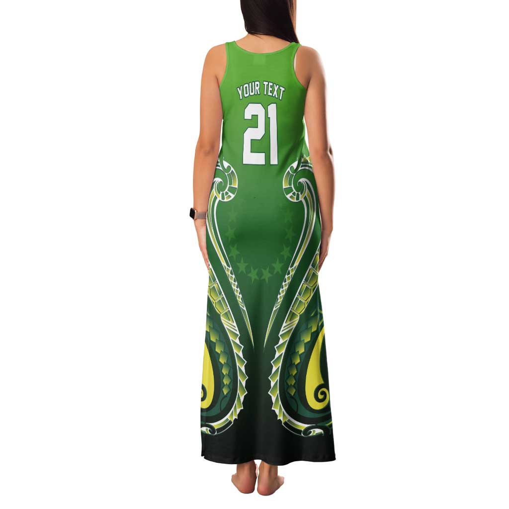 Custom Rugby Cook Islands Avaiki Tank Maxi Dress Green Kuki Airani Tribal Maori Inspired - Polynesian Pride