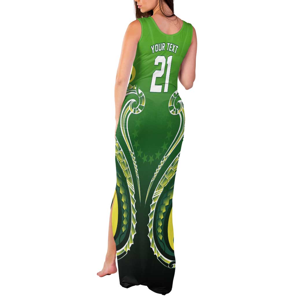 Custom Rugby Cook Islands Avaiki Tank Maxi Dress Green Kuki Airani Tribal Maori Inspired - Polynesian Pride