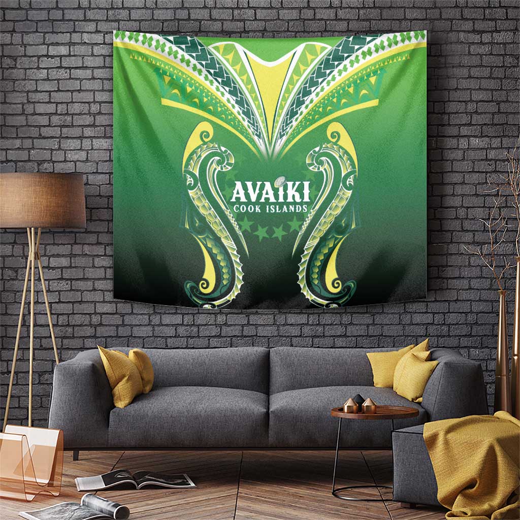 Rugby Cook Islands Avaiki Tapestry Green Kuki Airani Tribal Maori Inspired - Polynesian Pride