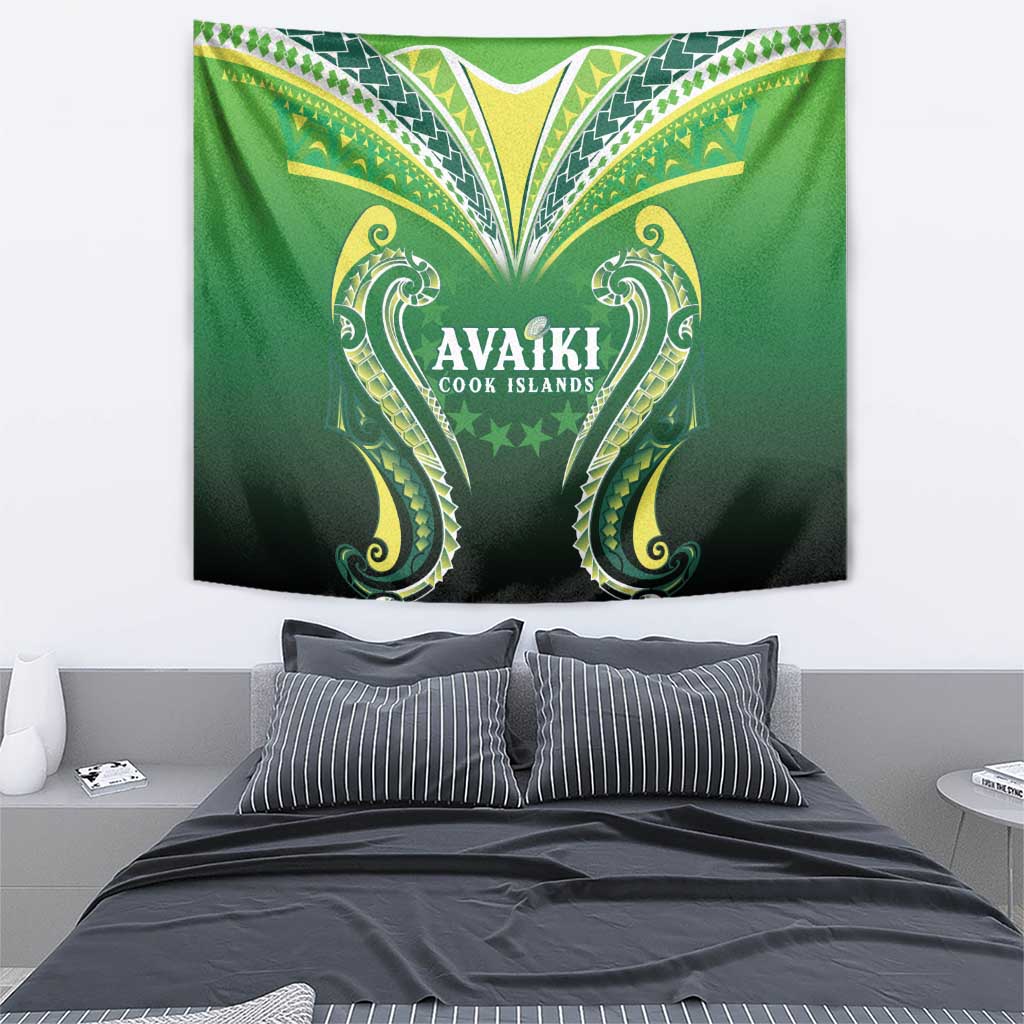 Rugby Cook Islands Avaiki Tapestry Green Kuki Airani Tribal Maori Inspired - Polynesian Pride