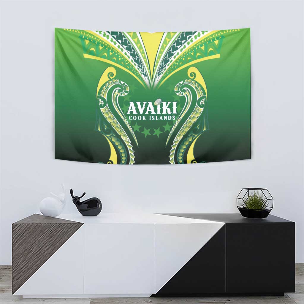 Rugby Cook Islands Avaiki Tapestry Green Kuki Airani Tribal Maori Inspired - Polynesian Pride