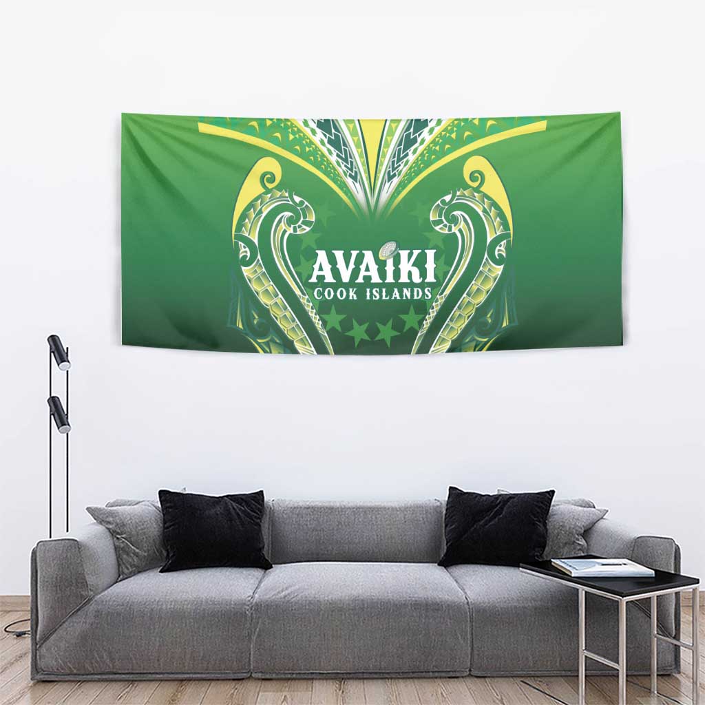 Rugby Cook Islands Avaiki Tapestry Green Kuki Airani Tribal Maori Inspired - Polynesian Pride